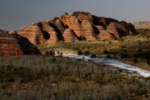 Impressive sandstone formations with distinctive stripes in Purnululu National Park, Bungle Bungle,