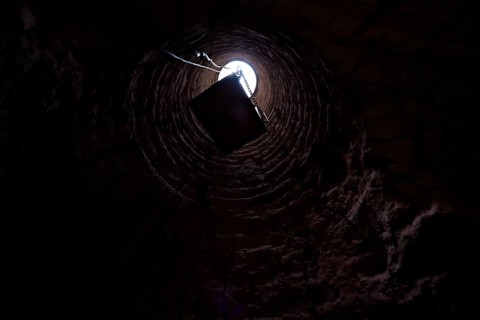 View from below of a mine shaft at Tom's Working Opal Mine in Coober Pedy, Coober Pedy, South