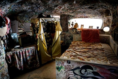 Dugout interior view with painted walls and rustic interior in Coober Pedy, Coober Pedy, South