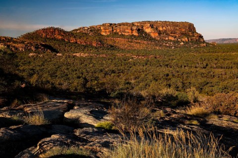 Majestic rock formations in Kakadu National Park with extensive forested plains, Nourlangie,