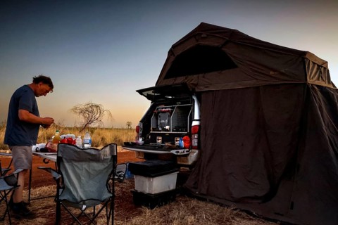 Campground at night on the Great Northern Highway, Great Northern Highway, Western Australia,