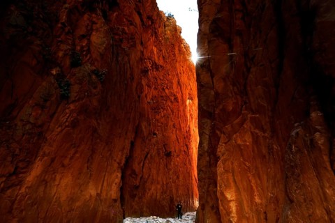 Impressive red rocks of Standley Chasm with dramatic light incidence, Standley Chasm, Northern