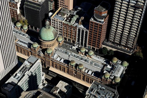 View of Queen Victoria Building and surrounding area from Skytower, Sydney, NSW, Australia