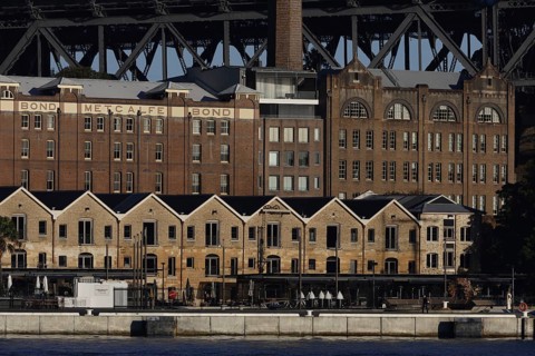 Former brick warehouses and typical architecture in The Rocks, Sydney, NSW, Australia