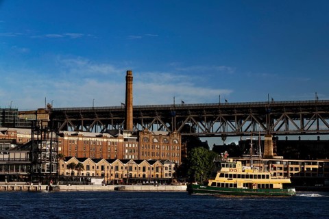 Former warehouses and bridge on Sydney Harbour, Sydney, NSW, Australia