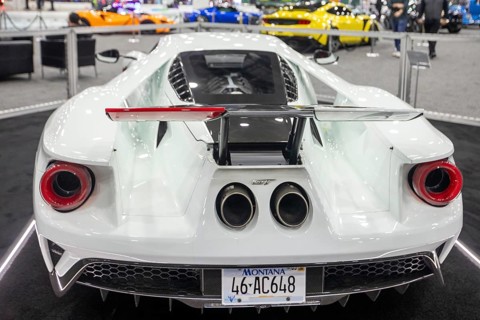 Detroit, Michigan USA - 14 January 2026 - A 2021 Ford GT on display in The Gallery, a section of
