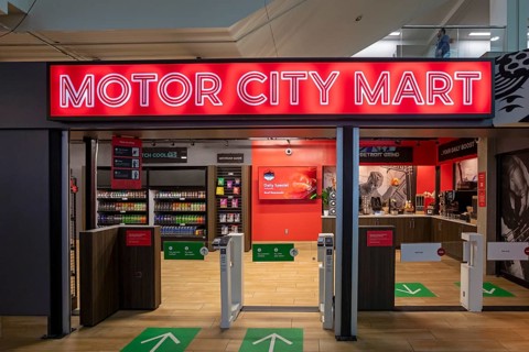 Detroit, Michigan USA - 14 January 2026 - The Motor City Mart convenience store at the Detroit Auto