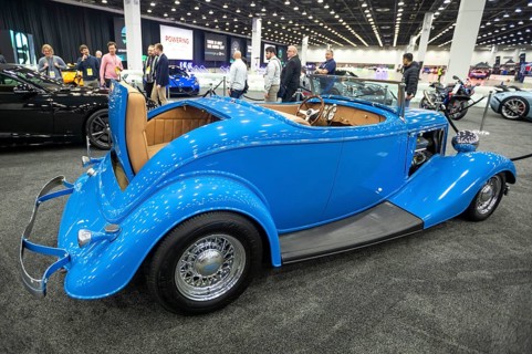 Detroit, Michigan USA - 14 January 2026 - A Ford 'Tool Time' roadster with a rumble seat on display