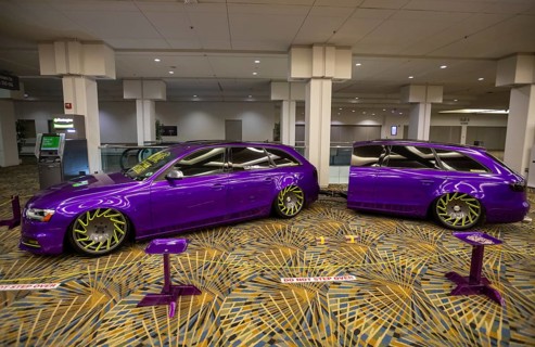 Detroit, Michigan USA - 13 January 2026 - KPMF showed a purple vehicle with Lionhart Tires and an