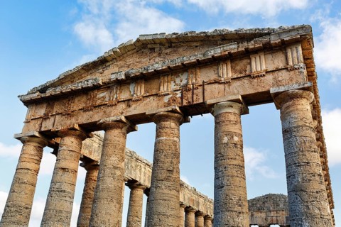 Elymian Doric Temple, Ruin, Doric Frieze, Triglyph and Metope, Ancient City of Segesta,