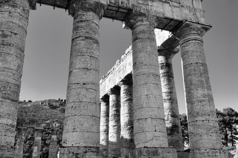 Elymian Doric Temple, ruin, monochrome, ancient city of Segesta, archaeological site, Calatafimi,