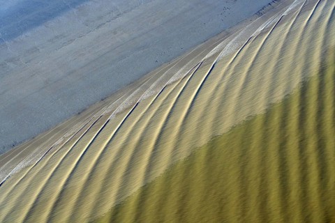 Waves, Elbe, flood, low tide, beach, structure, aerial view, Lower Saxony, Germany