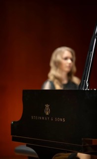 Young woman, pianist playing on a Steinway & Sons grand piano, Stuttgart, Baden-Württemberg,