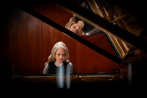 Young woman, pianist playing on a Steinway & Sons grand piano, Stuttgart, Baden-Württemberg