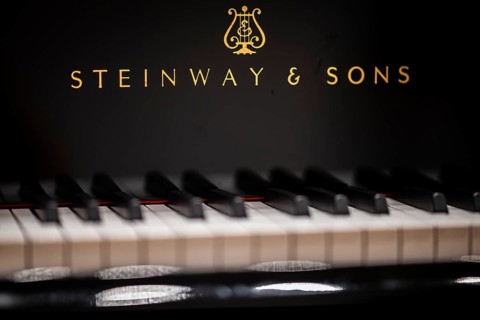 Lettering and keyboard, Steinway & Sons grand piano, Stuttgart, Baden-Württemberg, Germany