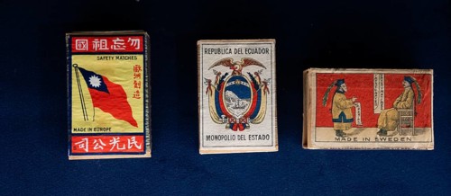 Matchboxes with old label design and different motifs, Tändsticksmuseet matchstick museum or match