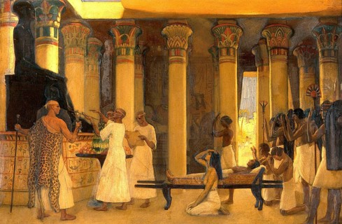 Ägypten, Menschen beten zu Imhotep, den ägyptischen Gott der Medizin und bitten um Heilung und