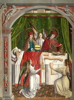 Chirurgie, Operation, Wunder. Die Heiligen Kosmas und Damian vollbringen eine wundersame Heilung