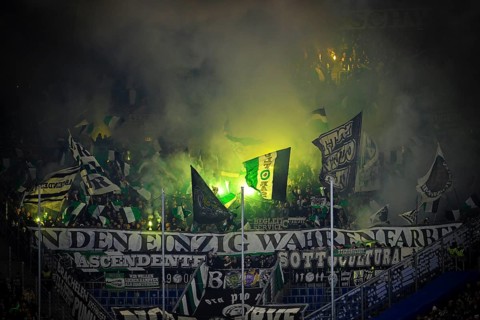 Fan block, fans, fan curve, flags, atmosphere, atmospheric Bengalo, pyrotechnics, pyro, fireworks,