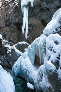Icicles in the Partnachklamm near Garmisch-Partenkirchen, Werdenfelser Land, Upper Bavaria, Germany