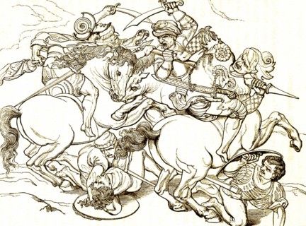 Group of horsemen, after Leonardo da Vinci (1452-1519), polymath and painter, battle, fighter,