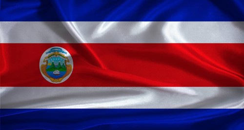 Costa Rica flag with cloth textured background. National flag of Costa Rica with realistic texture