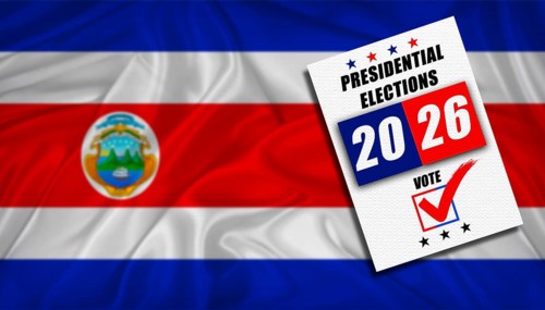 Costa Rica presidential elections with flag in the background. Costa Rica presidential vote 2026