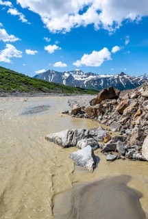Miller Creek meltwater flow at Castner Glacier, Delta Range, Alaska Range, Richardson Highway,