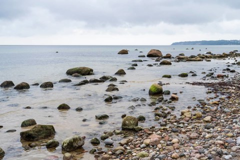 Boulders on the Baltic Sea Beach, Baltic resort Göhren, Rügen Island, Mecklenburg-Western