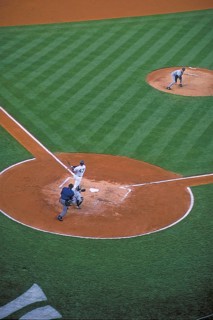 Thrower and batter, pitcher and batter at the baseball game at Yankee Stadium, existed from 1923 to
