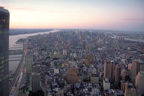 View from the World Trade Center in September 2000, uptown in the evening, New York City, USA