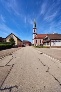 St. James church, church tower, Grafenhausen town hall, residential building, commercial building,