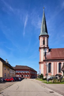 St. James church, church tower, Grafenhausen town hall, residential building, commercial building,
