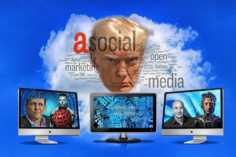 Symbolic image, Trump and Silicon Valley tech companies, subservience, anti-social networks,
