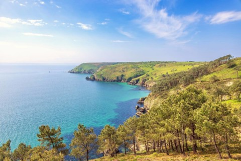 Scenics view of an awesome beautiful coastal landscape with sea view to the horizon on a sunny