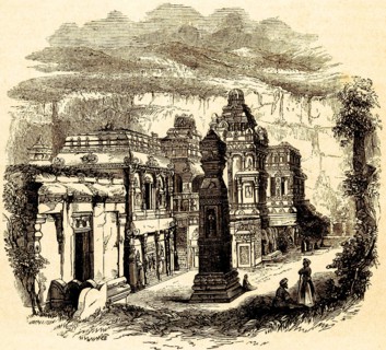 The Hindu Kailasa Temple of Ellora, or Kailash Temple, Rock Temple, Temple Complex, People, State