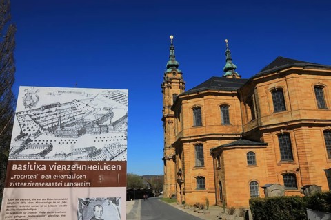 Information board about the history, pilgrimage church Basilica Vierzehnheiligen near Bad