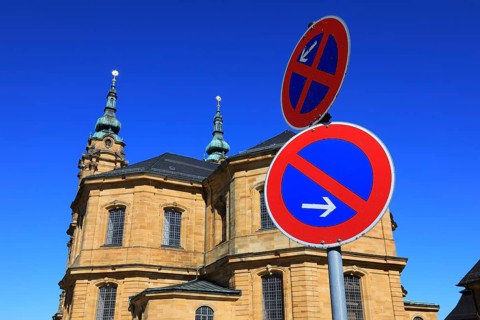 Stopping and parking prohibited at the church, symbol, at the pilgrimage church Basilica