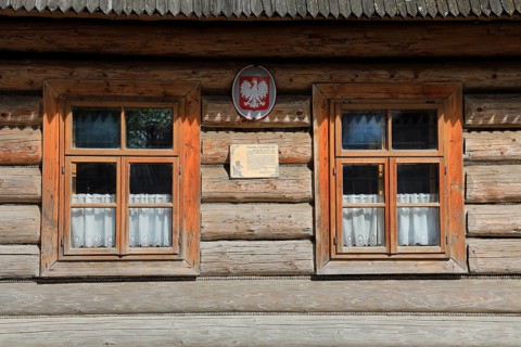 Traditional wooden houses in the village of Chocholow, detail of Podhale-style wooden architecture,