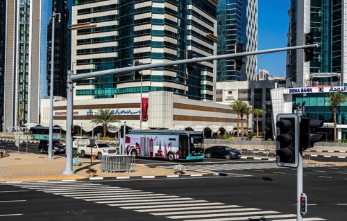 Modern architecture at a crossroads in Dohar, Qatar
