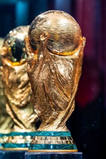 The original FIFA World Cup 2026 Trophy is showcased for visitors during the official India leg of