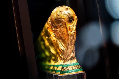 The original FIFA World Cup 2026 Trophy is showcased for visitors during the official India leg of