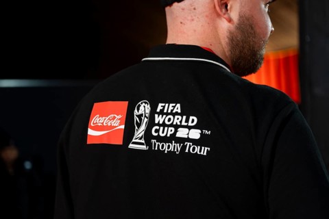 An official wearing the FIFA World Cup 2026 Trophy tour t-shirt during the official India tour in