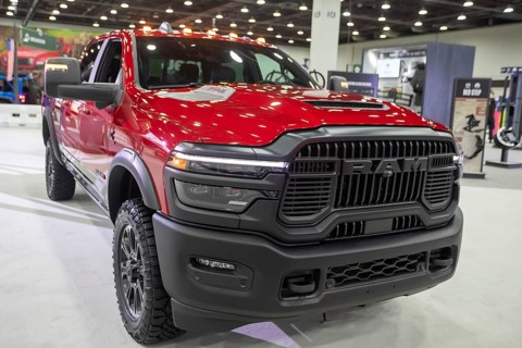 Detroit, Michigan USA - 14 January 2026 - The RAM 2500 Rebel 4x4 diesel on display at the Detroit