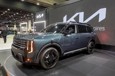 Detroit, Michigan USA - 14 January 2026 - The 2027 Kia Telluride Hybrid X-Line on display at the