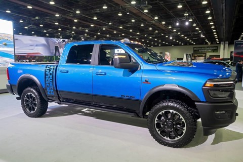 Detroit, Michigan USA - 14 January 2026 - The RAM Power Wagon turbo diesel on display at the