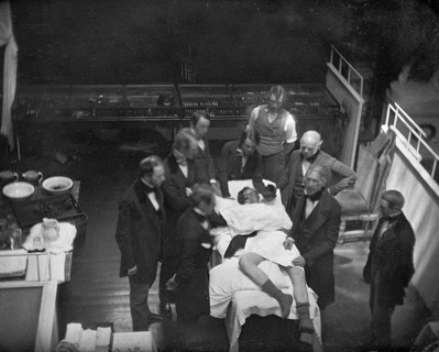 Operation, operating room, one of the first photos of an operation with general anesthesia from