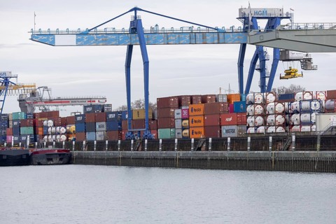 The port of Mannheim, Baden-Württemberg. It is considered one of the most important inland ports in