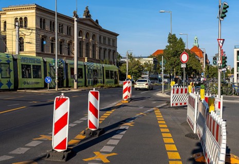 Road construction site at the Berlin Social Court, Invalidenstraße in Mitte, Berlin, Germany