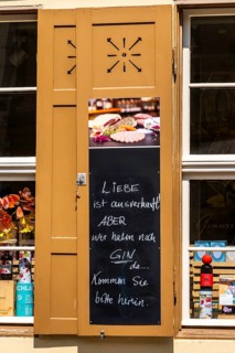 Detailed photo, retail and shops in the city center of Potsdam, Brandenburg, Germany